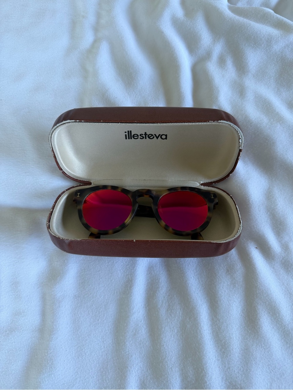 Illesteva Tortoiseshell Round Sunglasses with Pink Lenses